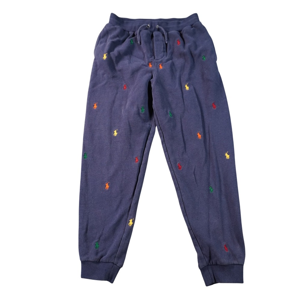 Polo Ralph Lauren Joggers Kids L 14-16 Navy Blue Multi Pony Logo Sweatpants